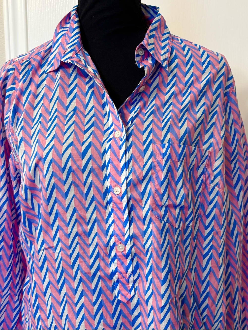 J. Crew Medium Cotton Pink blue collared pullover button shirt top blouse